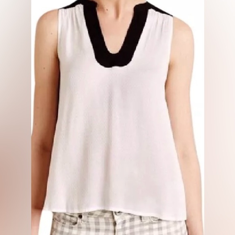 Anthropologie Maeve Women’s Enna Tank Top V-Neck Sleeveless White Black Size 8